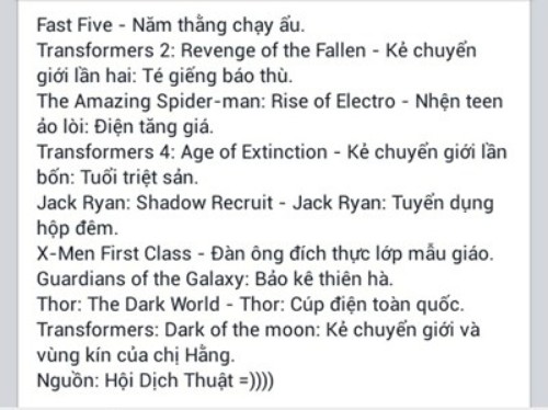 Tựa tiếng Việt của các bộ phim bom tấn =)))))