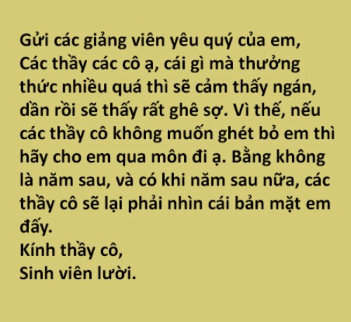 Tâm thư của sinh viên lười